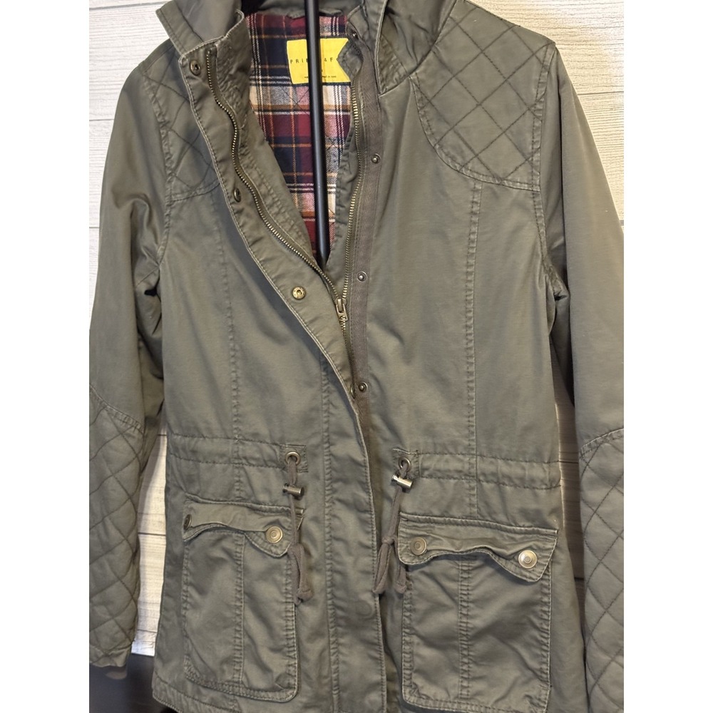 Prince & Fox Men's Green Cotton Jacket M Plaid Lined Hooded Fall Coat VGC